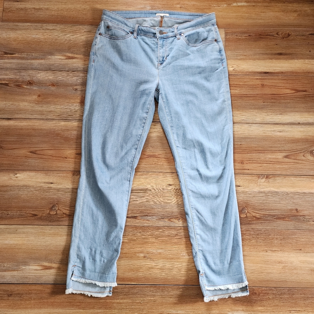 Eileen Fisher Jeans 8 Blue Raw Step Hem Ankle Organic Cotton Stretch